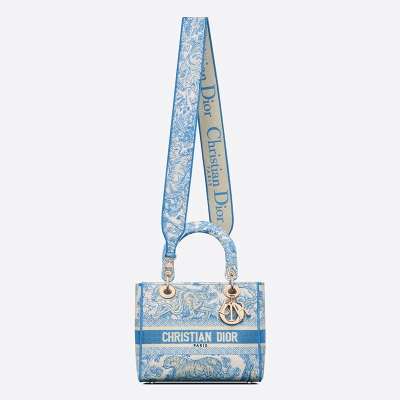 Medium Lady D-lite Bag Toile de Jouy Motif Canvas Light Blue Luxury