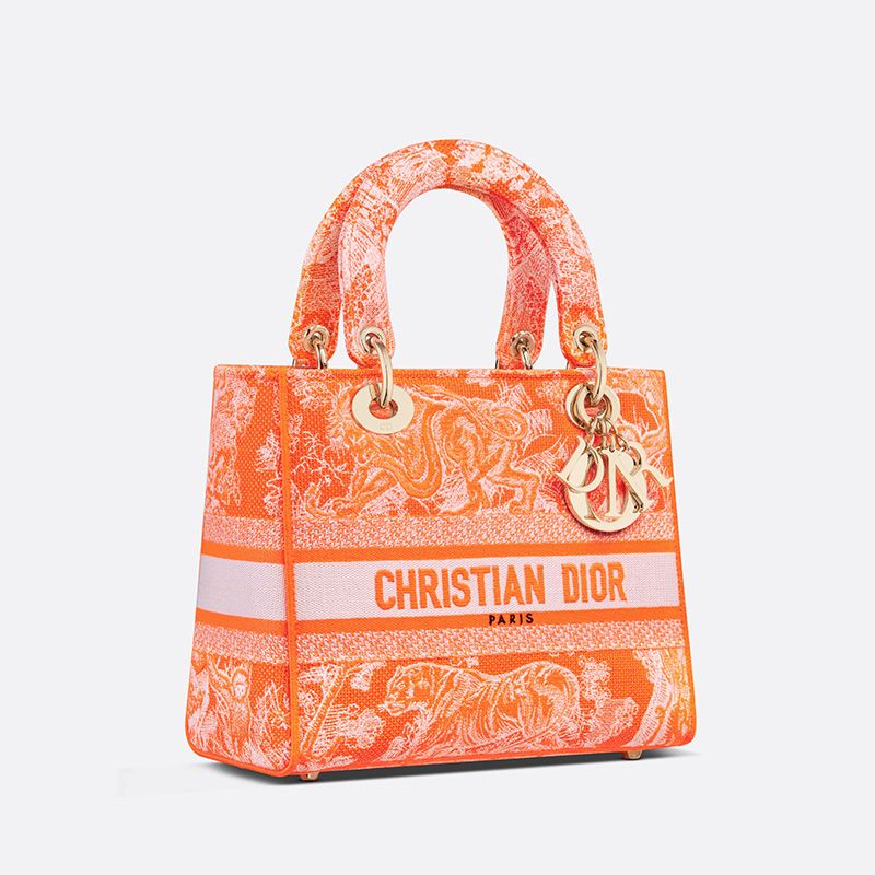 Medium Lady D-lite Bag Toile de Jouy Motif Canvas Orange Luxury