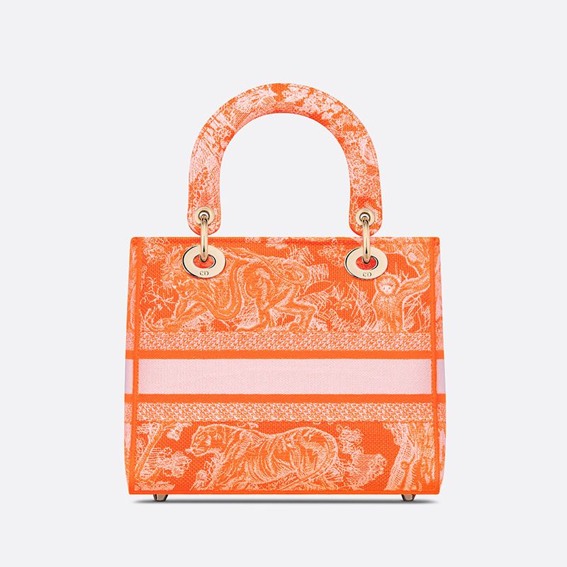 Medium Lady D-lite Bag Toile de Jouy Motif Canvas Orange Luxury