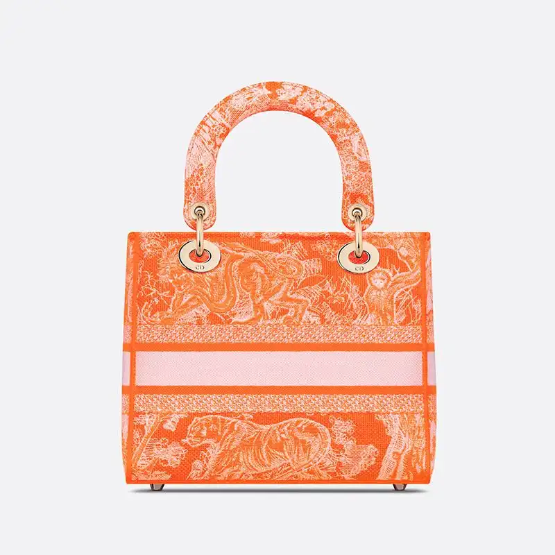 Cheap Medium Lady D-lite Bag Toile de Jouy Motif Canvas Orange Luxury