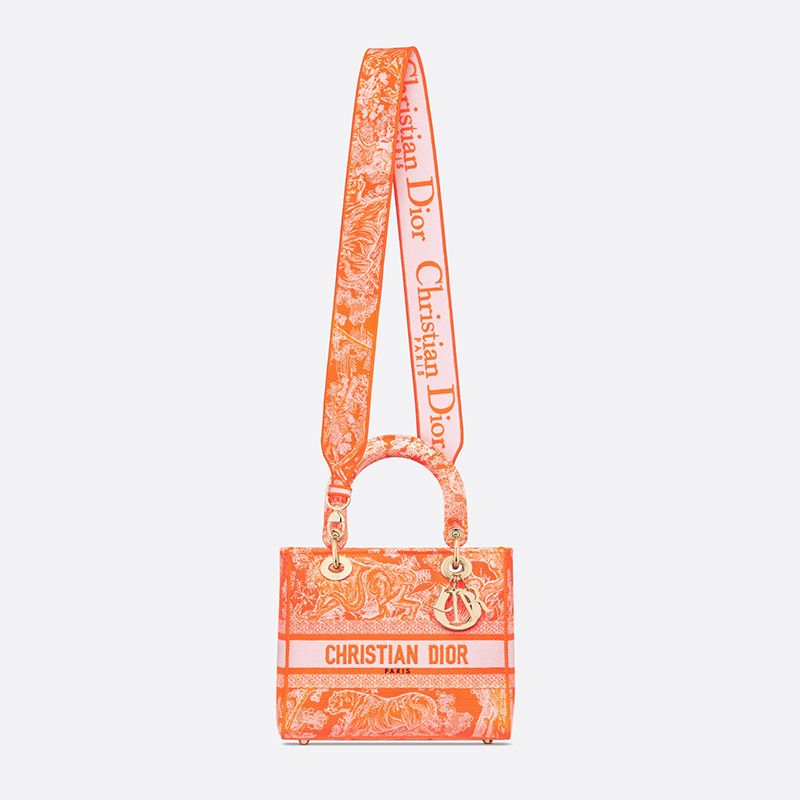 Medium Lady D-lite Bag Toile de Jouy Motif Canvas Orange Luxury