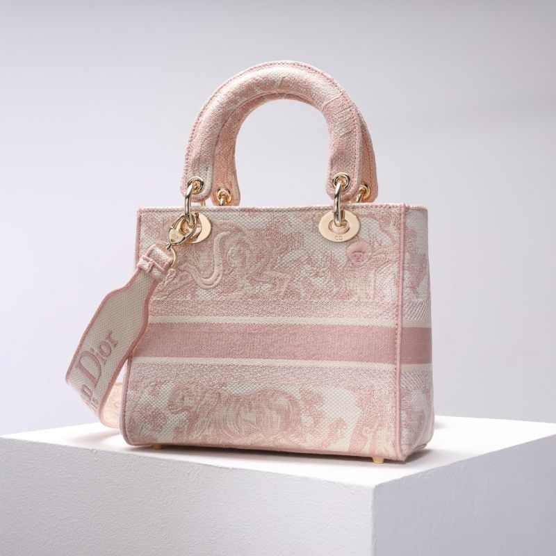 Medium Lady D-lite Bag Toile de Jouy Motif Canvas Pink Hot Sale