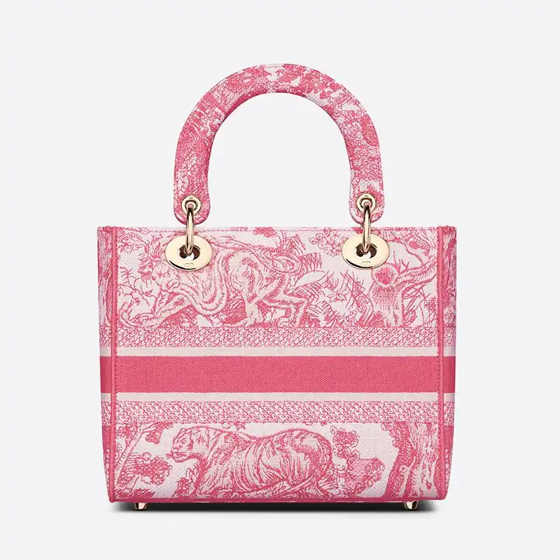 Cheap Medium Lady D-lite Bag Toile de Jouy Motif Canvas Rose Luxury