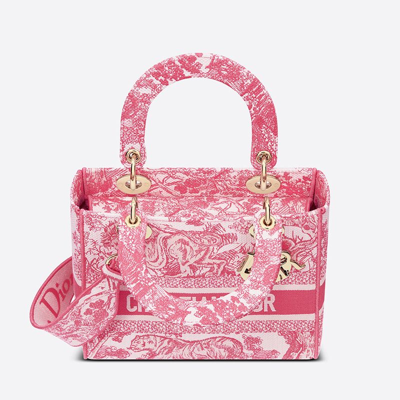 Medium Lady D-lite Bag Toile de Jouy Motif Canvas Rose Hot Sale