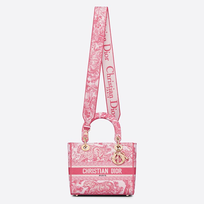 Medium Lady D-lite Bag Toile de Jouy Motif Canvas Rose Hot Sale