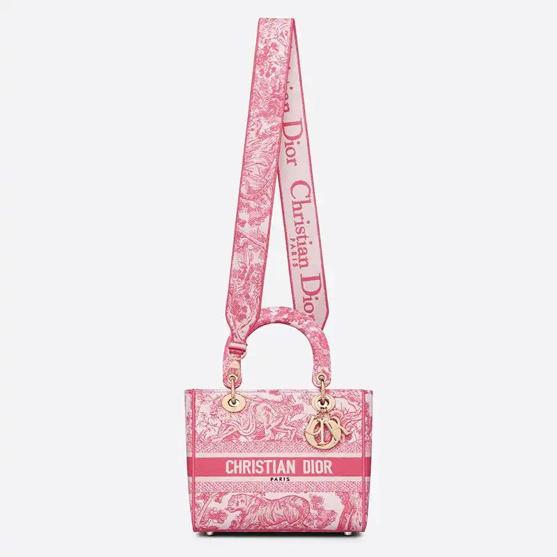 Cheap Medium Lady D-lite Bag Toile de Jouy Motif Canvas Rose Luxury