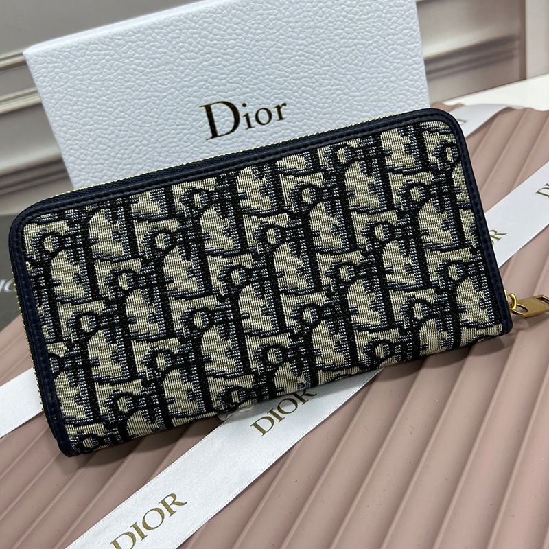 Hot Large Dior 30 Montaigne Zip Wallet Oblique Motif Canvas Blue