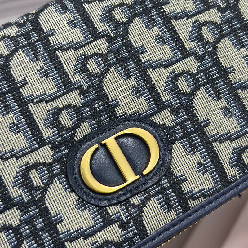 Hot Large Dior 30 Montaigne Zip Wallet Oblique Motif Canvas Blue