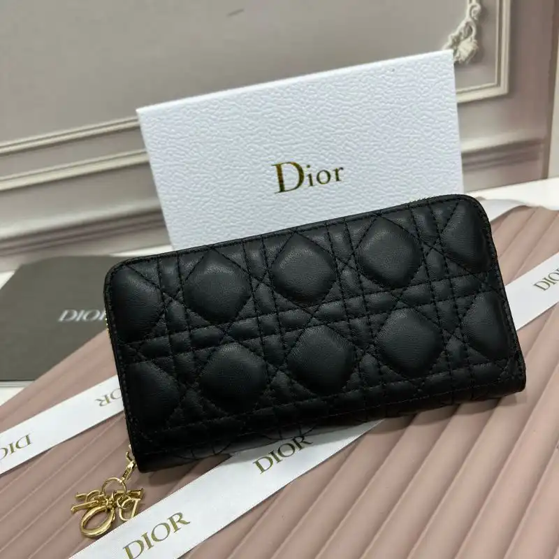 Hot Large Dior Zip Wallet Cannage Calfskin Black