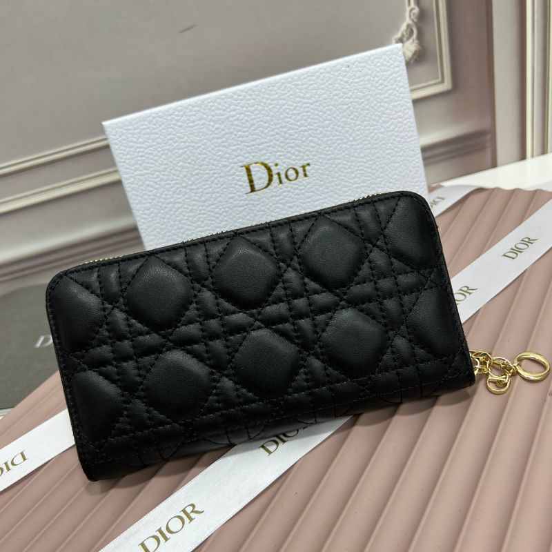 Hot Large Dior Zip Wallet Cannage Calfskin Black