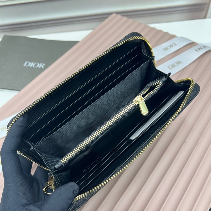 Hot Large Dior Zip Wallet Cannage Calfskin Black