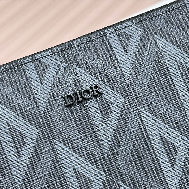 Hot Large Dior Zip Wallet CD Diamond Motif Calfskin Black