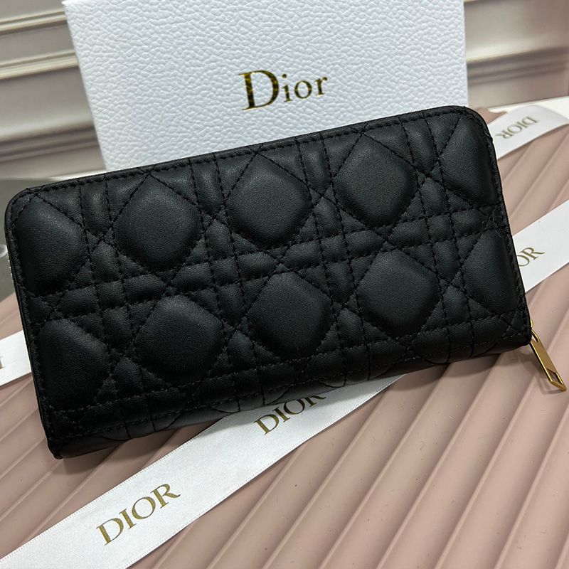 Large Dior Zip Wallet Cannage Calfskin With CD Icon Signature Black Hot Sale