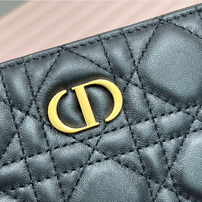 Large Dior Zip Wallet Cannage Calfskin With CD Icon Signature Black Hot Sale