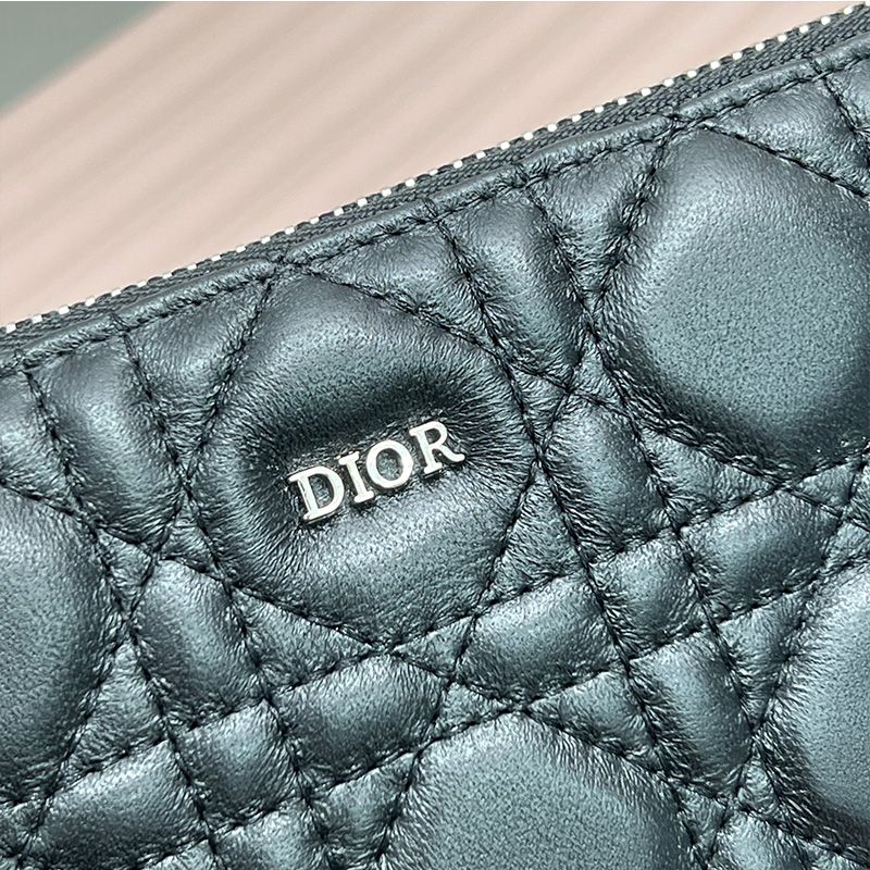 Hot Large Dior Zip Wallet Cannage Calfskin With Dior Icon Signature Black