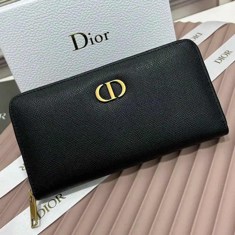 Cheap Large Dior Zip Wallet Grained Calfskin With CD Icon Signature Black