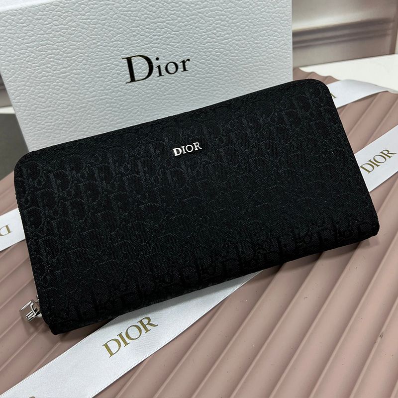 Hot Large Dior Zip Wallet Oblique Motif Canvas Black