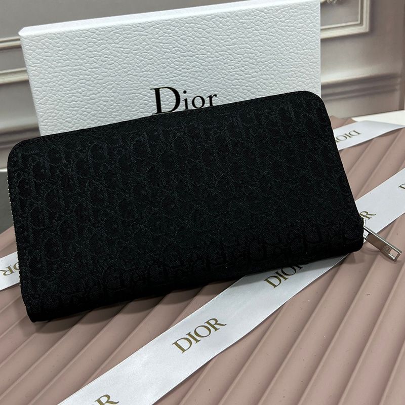 Hot Large Dior Zip Wallet Oblique Motif Canvas Black