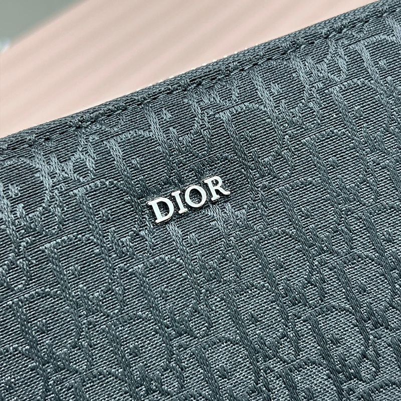 Hot Large Dior Zip Wallet Oblique Motif Canvas Black