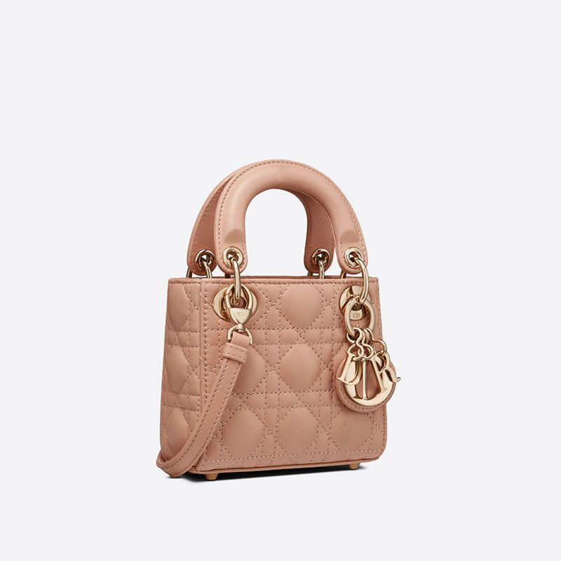 Hot Micro Lady Dior Bag Cannage Lambskin Apricot