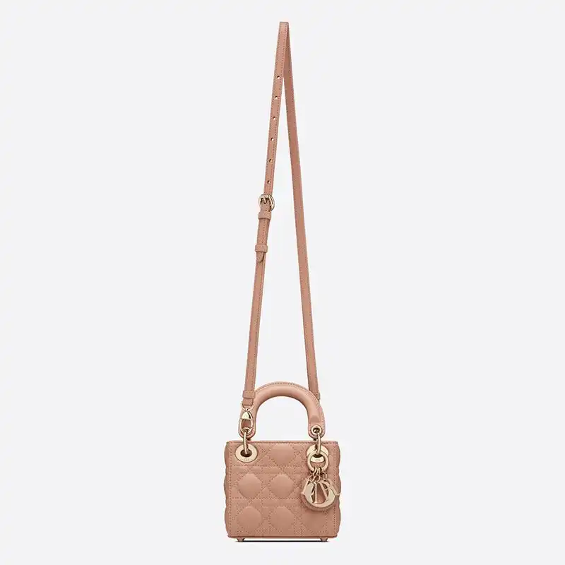 Cheap Micro Lady Dior Bag Cannage Lambskin Apricot Luxury