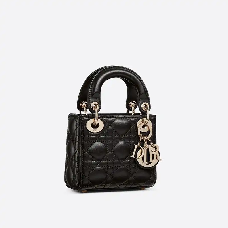 Cheap Micro Lady Dior Bag Cannage Lambskin Black Luxury