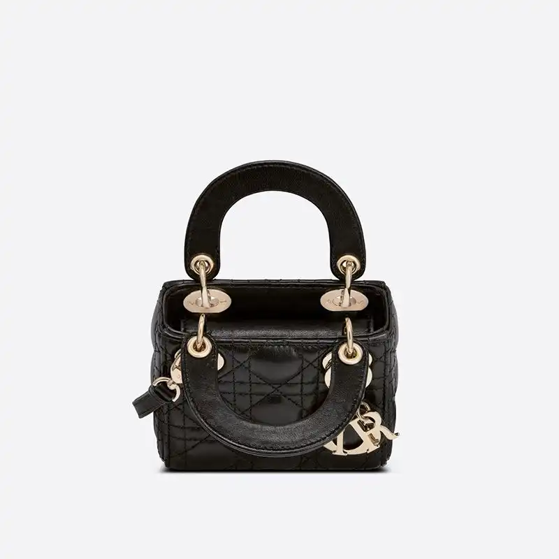 Cheap Micro Lady Dior Bag Cannage Lambskin Black Luxury