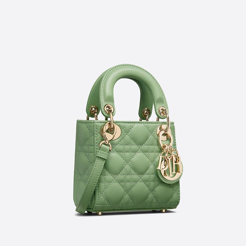 Hot Micro Lady Dior Bag Cannage Lambskin Green