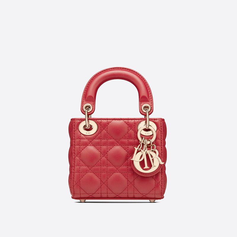 Micro Lady Dior Bag Cannage Lambskin Red Hot Sale