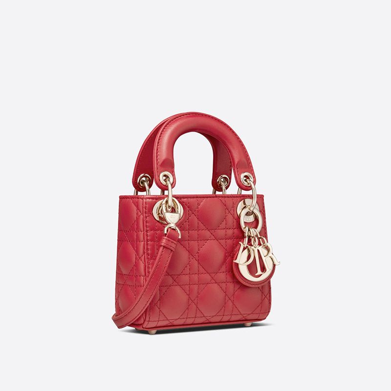 Micro Lady Dior Bag Cannage Lambskin Red Hot Sale