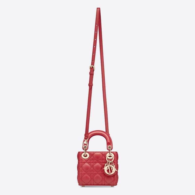 Micro Lady Dior Bag Cannage Lambskin Red Hot Sale