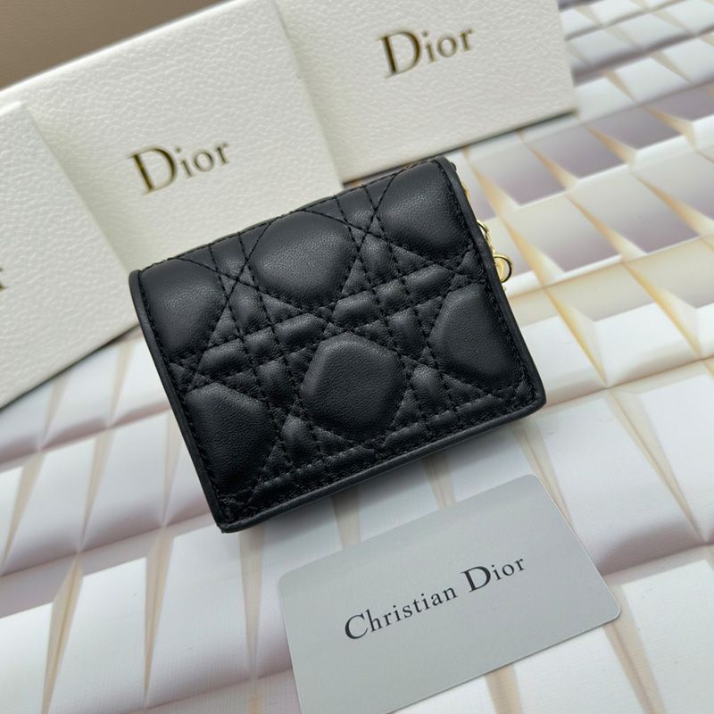 Hot Mini Lady Dior Flap Card Holder Cannage Lambskin Black