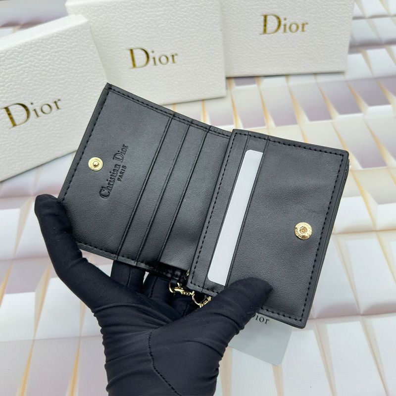 Hot Mini Lady Dior Flap Card Holder Cannage Lambskin Black