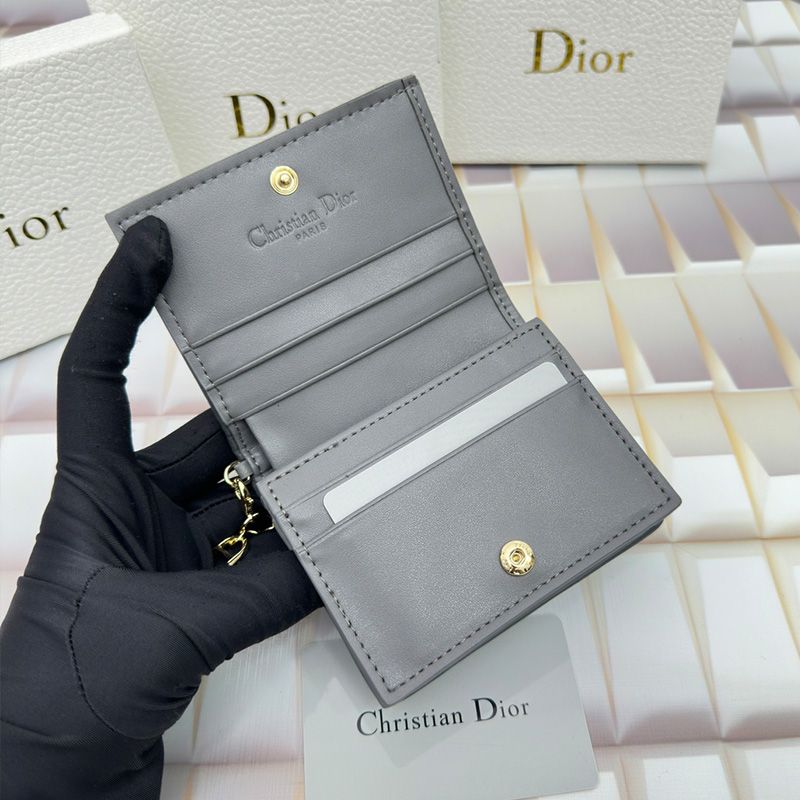 Mini Lady Dior Flap Card Holder Cannage Lambskin Grey Hot Sale