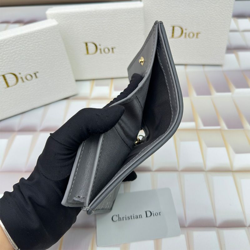 Mini Lady Dior Flap Card Holder Cannage Lambskin Grey Hot Sale