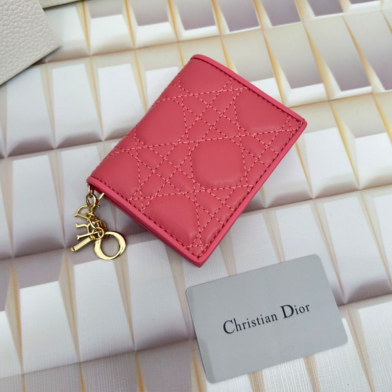 Hot Mini Lady Dior Flap Card Holder Cannage Lambskin Pink