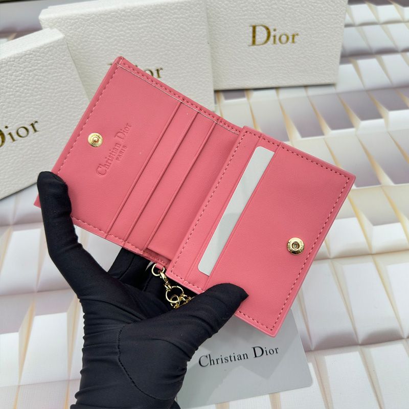 Hot Mini Lady Dior Flap Card Holder Cannage Lambskin Pink