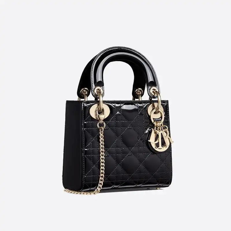 Cheap Mini Lady Dior Bag Patent Cannage Calfskin Black Luxury