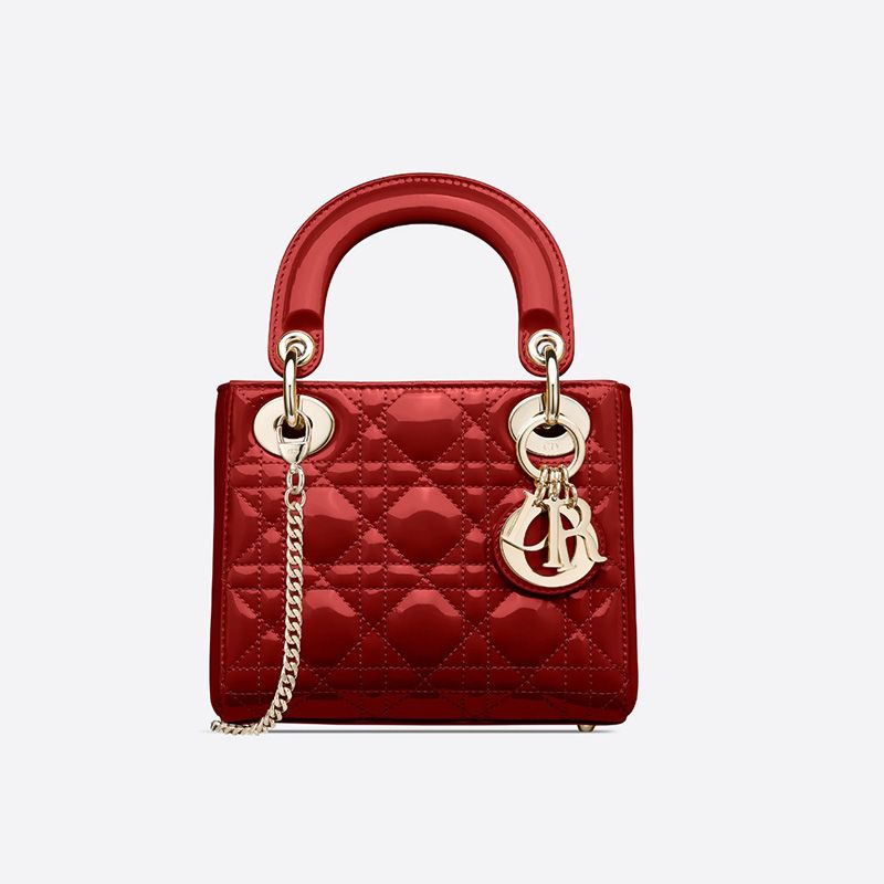 Hot Mini Lady Dior Bag Patent Cannage Calfskin Red