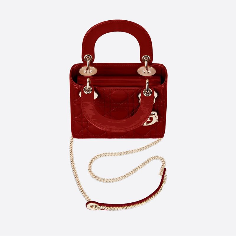 Hot Mini Lady Dior Bag Patent Cannage Calfskin Red