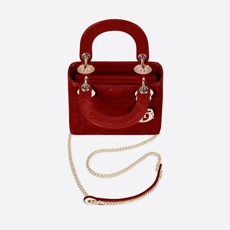 Cheap Mini Lady Dior Bag Patent Cannage Calfskin Red Luxury