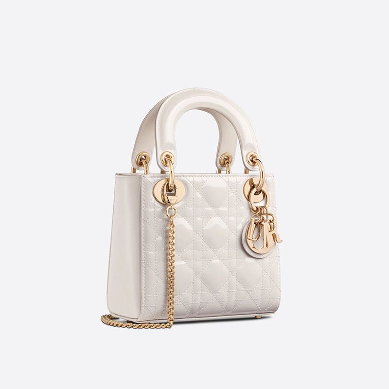 Mini Lady Dior Bag Patent Cannage Calfskin White