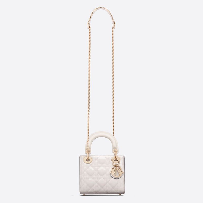 Mini Lady Dior Bag Patent Cannage Calfskin White