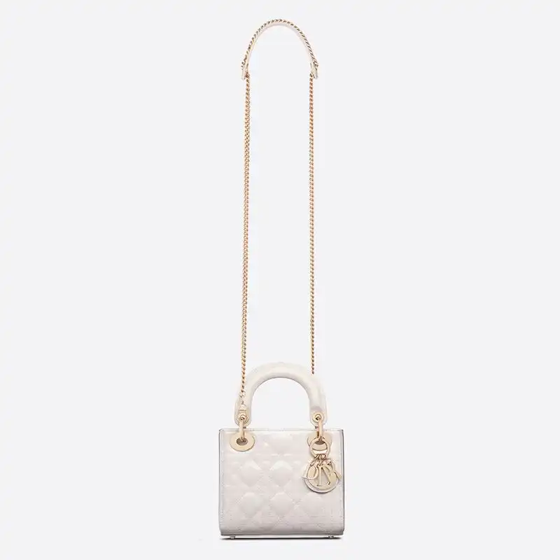 Cheap Mini Lady Dior Bag Patent Cannage Calfskin White Luxury