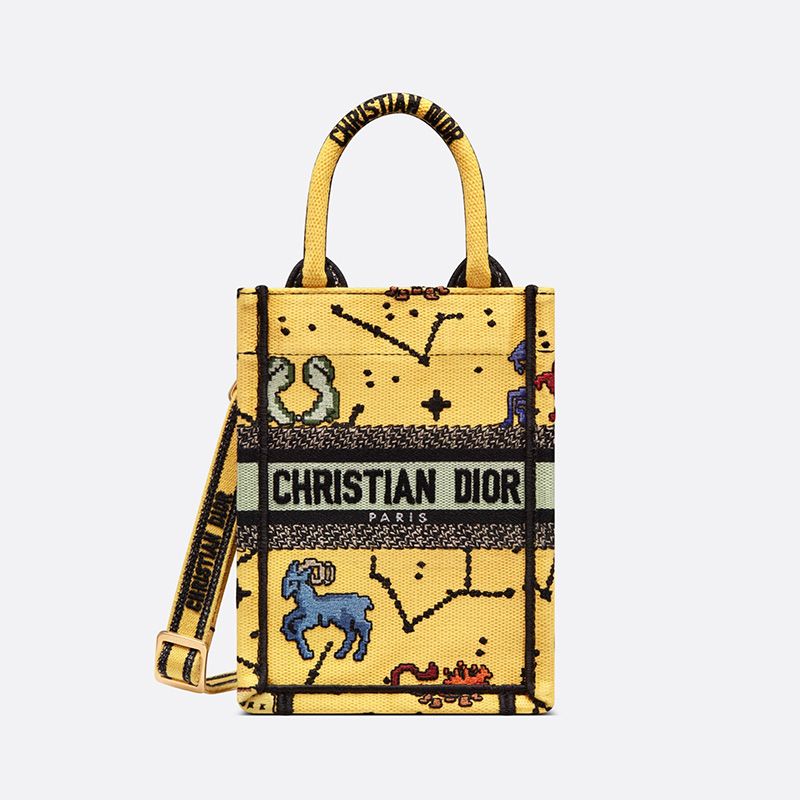 Hot Miniature Dior Book Tote Pixel Zodiac Motif Canvas Yellow