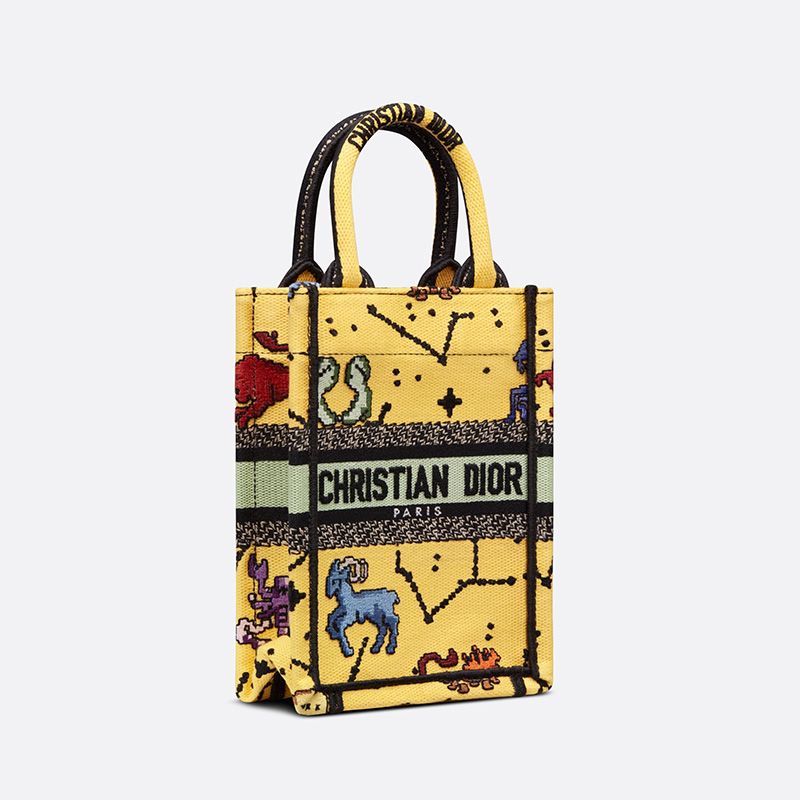 Hot Miniature Dior Book Tote Pixel Zodiac Motif Canvas Yellow