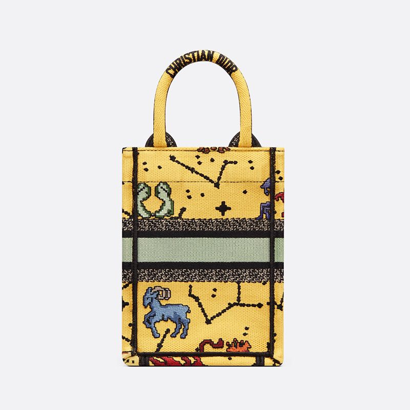 Hot Miniature Dior Book Tote Pixel Zodiac Motif Canvas Yellow