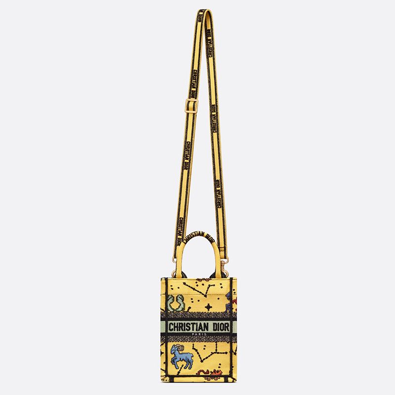 Hot Miniature Dior Book Tote Pixel Zodiac Motif Canvas Yellow