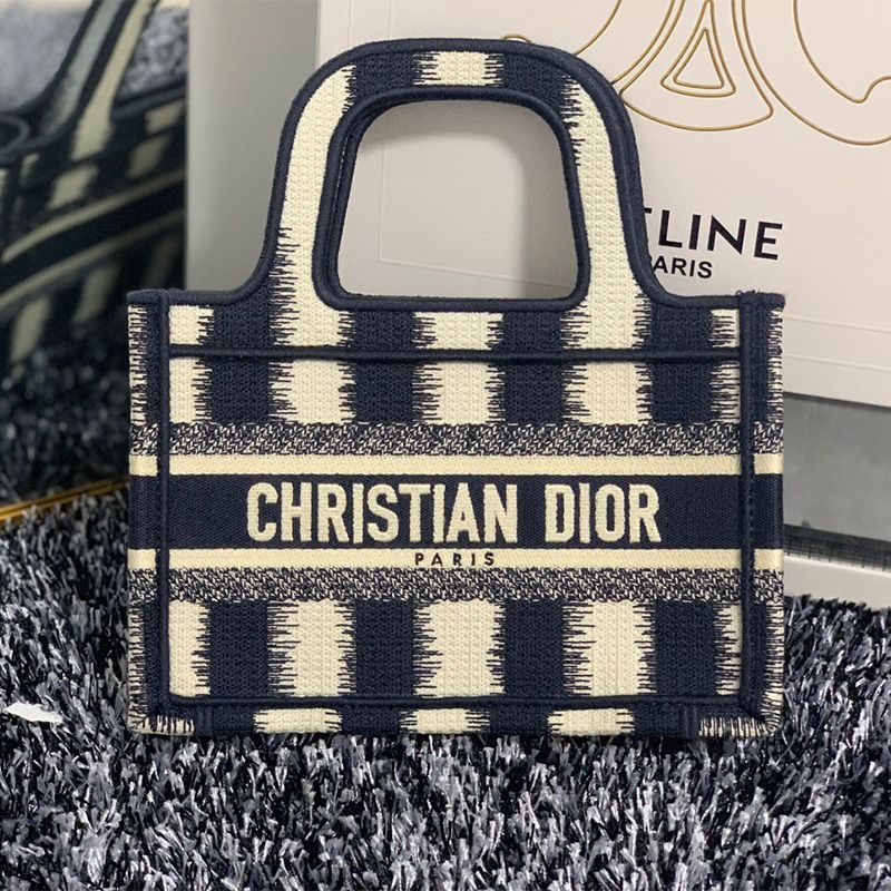 Mini Dior Book Tote D-Stripes Motif Canvas Blue Hot Sale