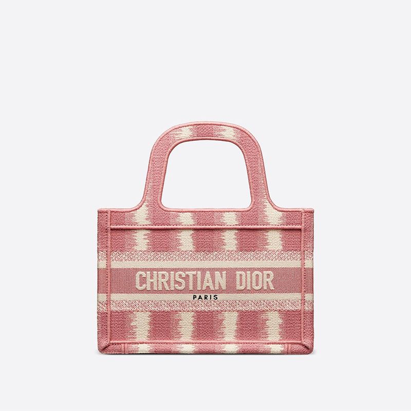 Mini Dior Book Tote D-Stripes Motif Canvas Pink Hot Sale